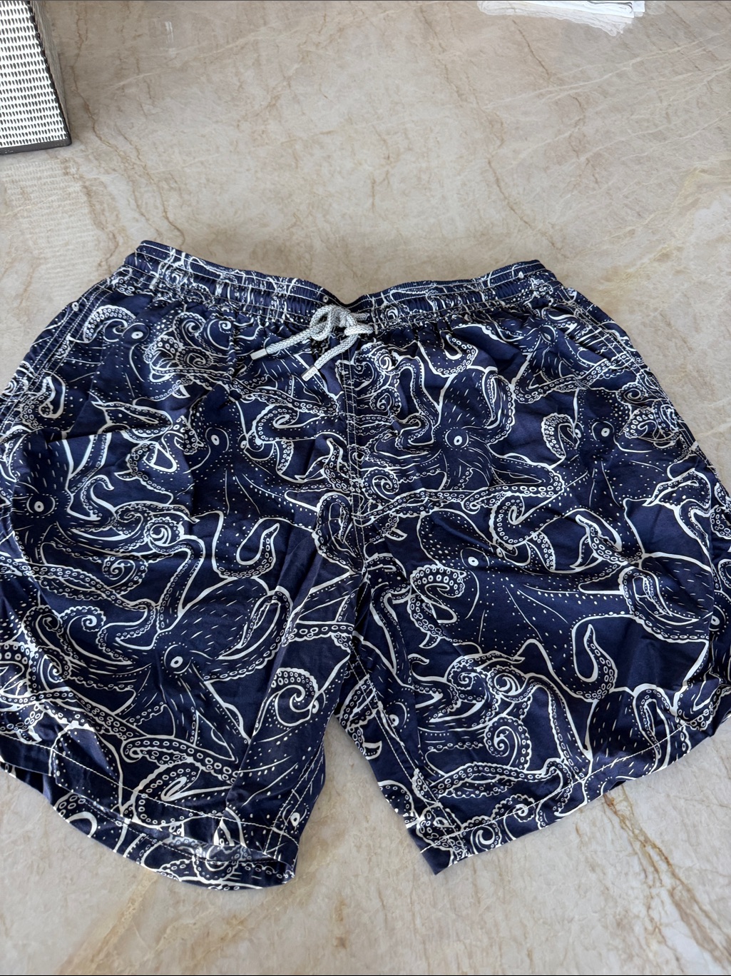 Vilebrequin Navy Swim Trunks With White Octopus Print